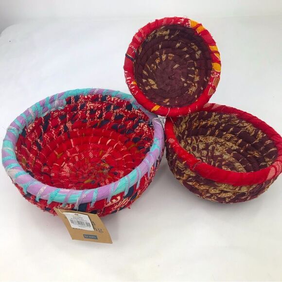 SERRY Set of 3 Chandi Colorful Recycled Sari Sustainable Woven Basket Set NEW - Picture 2 of 16